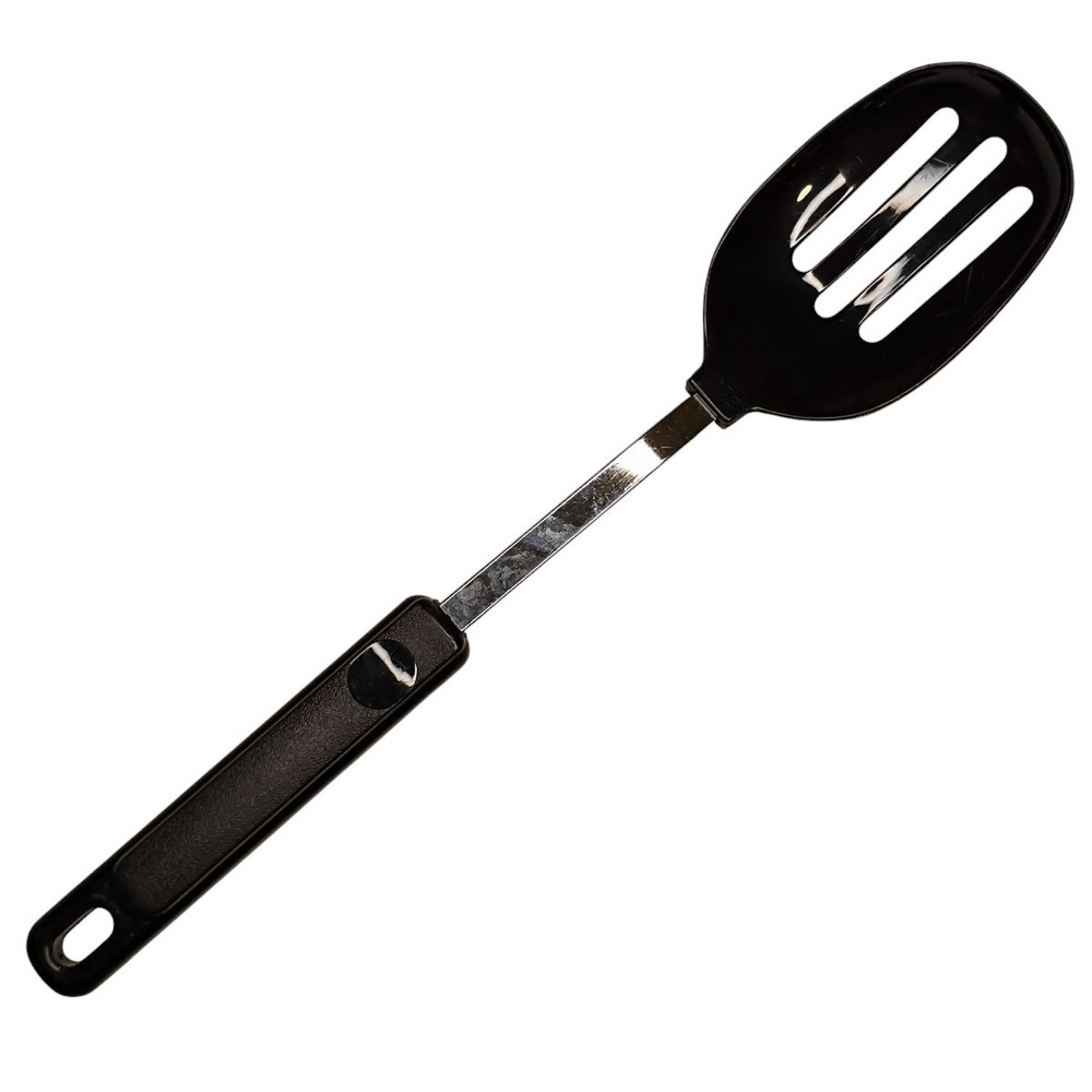 Vtg EKCO Slotted‎ Serving Spoon Black Nylon Stainless Heat Resistant 400'F 12"